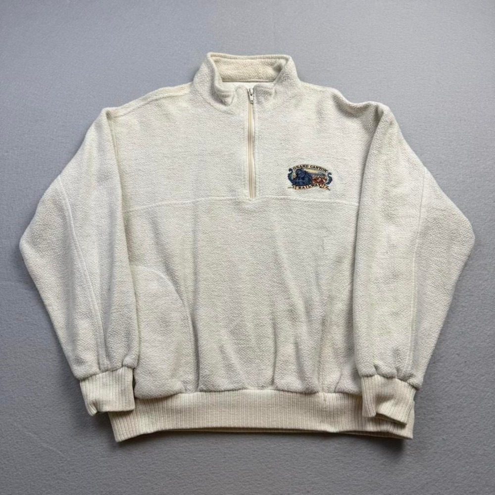 Vintage Grand Canyon Railway Fleece Quarter Zip Cream USA Medium